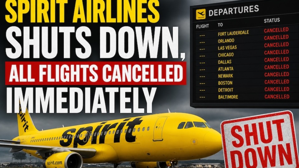 Spirit Airlines Shuts Down, All Flights Cancelled Immediately
