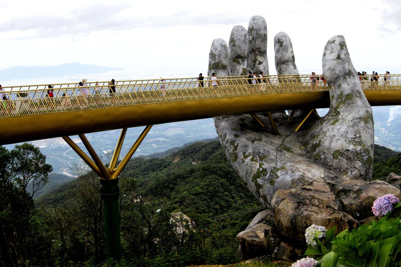 Giant Hands Hold the Golden Bridge in Vietnam