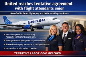 United reaches tentative agreement with flight attendants union